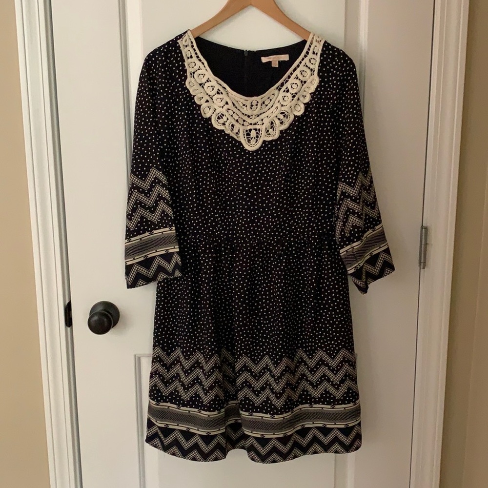 Black and white dot knee length dress